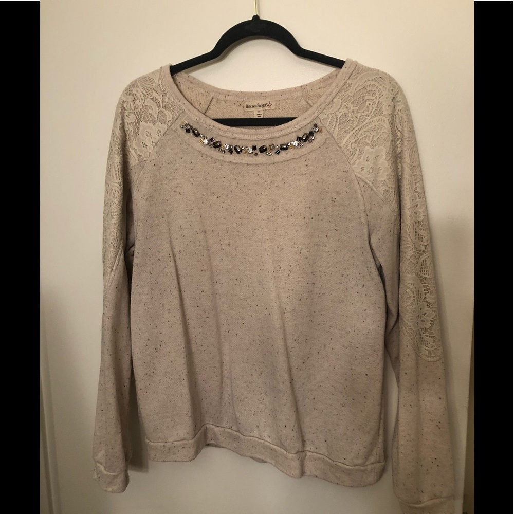 Sweater with lace and jewel detail